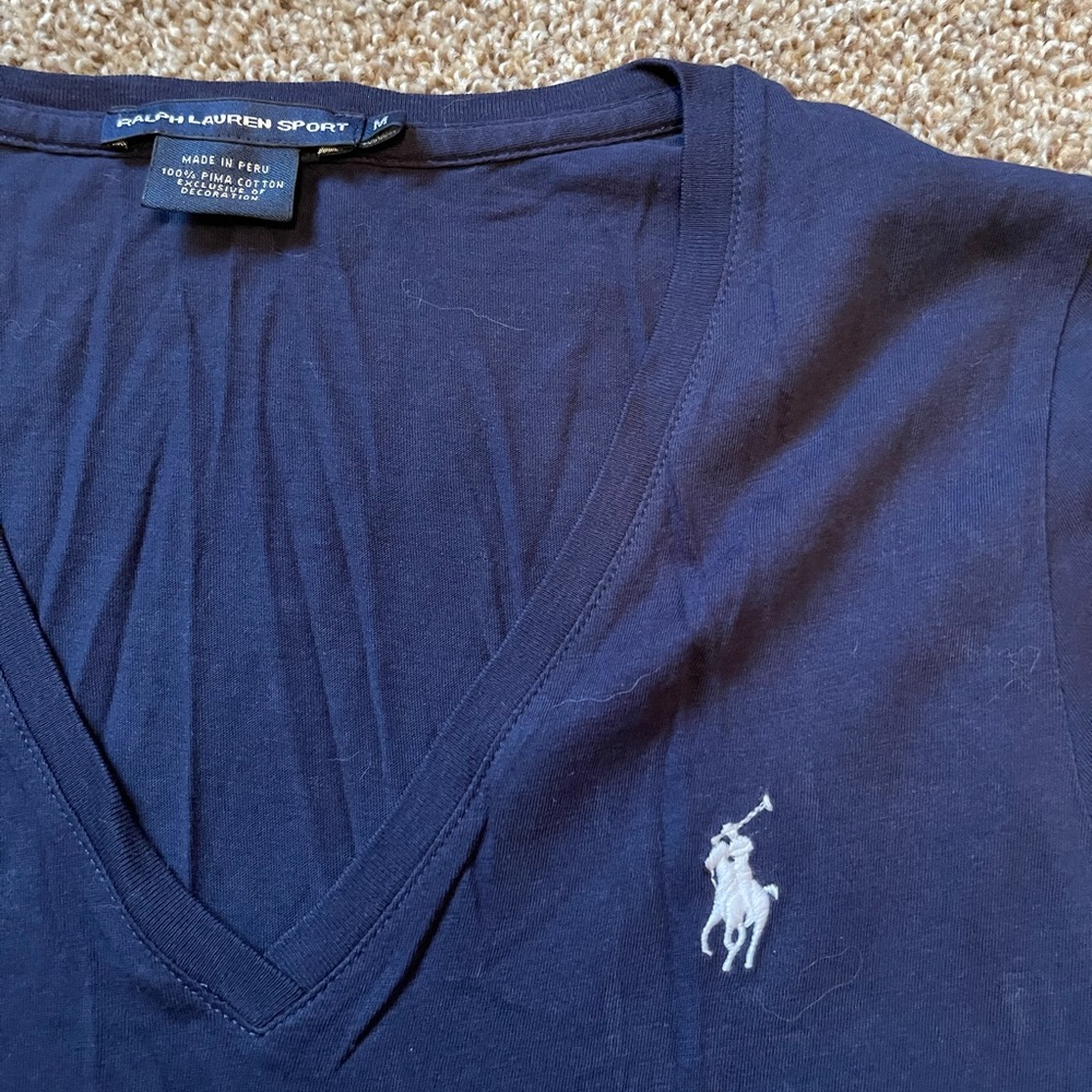 Ralph Lauren Sport Navy Long Sleeve Tee with White Logo Size Medium - Picture 5 of 5